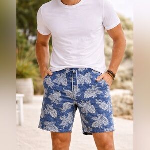 Polo Ralph Lauren Men’s Medium Floral French Terry Shorts Blue Drawstring Lounge